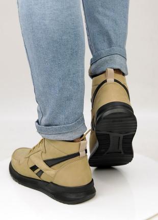 Стильные кроссовки,спортивные ботинки мужские кожаные бежевые зимние кожа мех (зима 2022-2023)3 фото