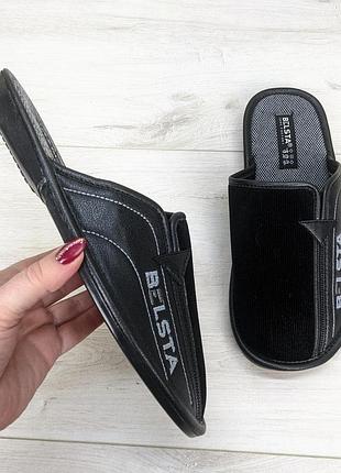 Тапочки мужские белста черные с закрытым носком вельветовые