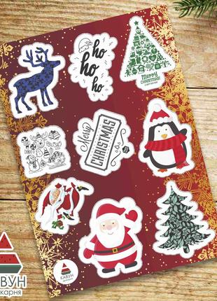 Стикерпак с новогодними наклейками "дед мороз. елка. санта клаус. олень. с новым годом. ho-ho-ho"