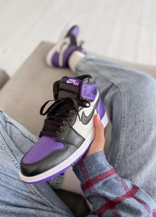 Жіночі кросівки nike air jordan 1 retro mid violet white black2 фото
