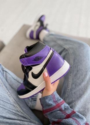 Жіночі кросівки nike air jordan 1 retro mid violet white black3 фото