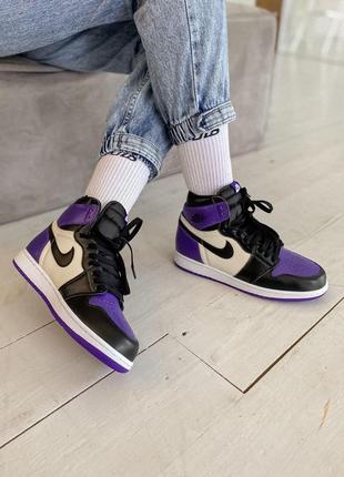Жіночі кросівки nike air jordan 1 retro mid violet white black5 фото