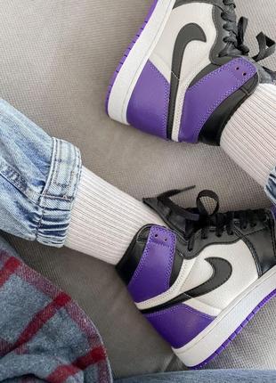 Жіночі кросівки nike air jordan 1 retro mid violet white black7 фото