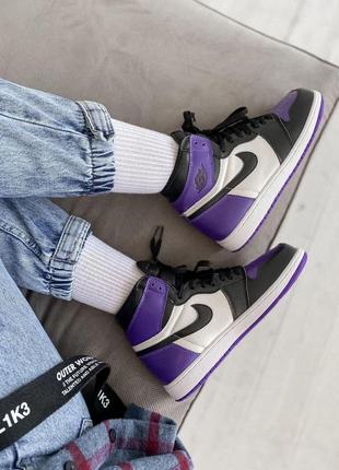 Жіночі кросівки nike air jordan 1 retro mid violet white black10 фото
