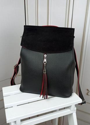 Замша женский черный рюкзак -сумка