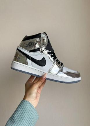 Чоловічі високі сріблясті шкіряні кросівки nike air jordan🆕 найк аир джордан