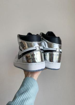 Чоловічі високі сріблясті шкіряні кросівки nike air jordan🆕 найк аир джордан5 фото