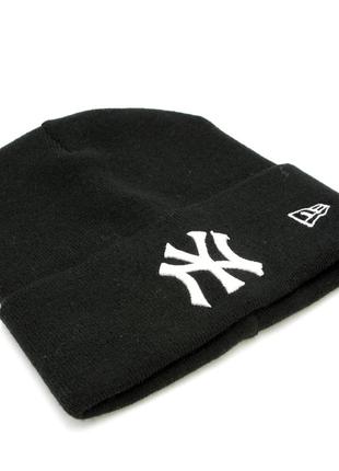Мужская/женская шапка ny черная теплая, вязаная шапка с белым лого new york с отворотом на зиму/осень унисекс4 фото
