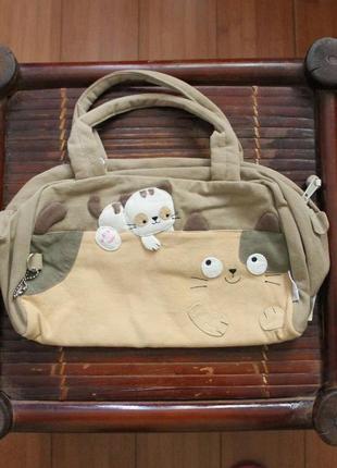 Тканевая сумка котики-друзья ( коричневый цвет)1 фото