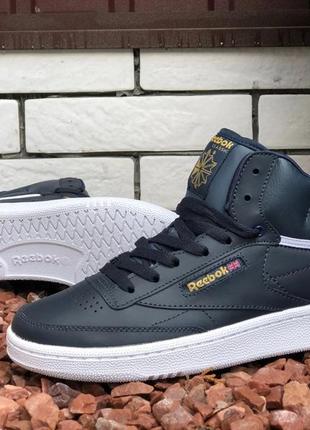 Чоловічі темно-сині шкіряні кросівки reebok club 🆕 високі кросівки рібок2 фото