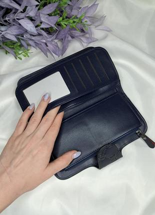 Жіночий синій гаманець у стилі бренду4 фото