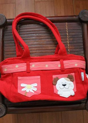 Сумка-кошик з собачкою і ромашкою ( червоний насичений)