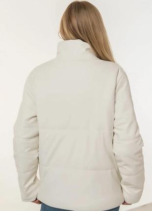 Молочна тепла дута куртка курточка з екошкіри2 фото