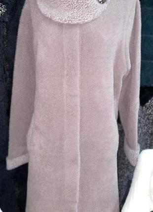 Женская удлиненная кофта, кардиган альпака с широким воротом и брошкой рукава длинные, размер 50-54