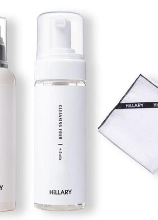Набір для 2-етапного очищення нормальної шкіри hillary double skin cleansing + муслінова серветка для очищення обличчя hillary