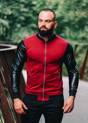 Бомбер із рукавами з еко-шкіри