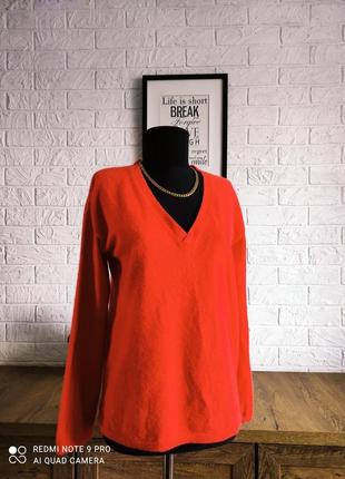 Светр кардіган  лонгслів пуловер виріз париж cyrillus  🐑  🔥 кашемір 💯 червоний s,m,38