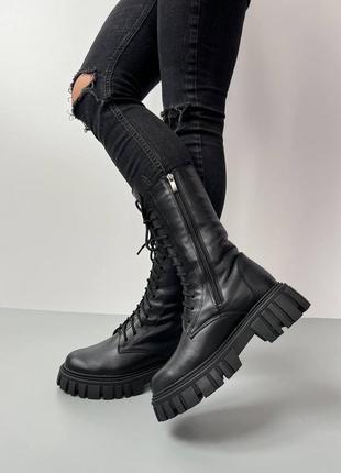 Ботинки женские, кожаные, натуральная кожа, натуральный мех, черные, ботинки берцы зимние высокие10 фото