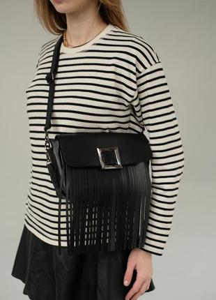 Женская сумка с бахромой  черная клатч мини сумка необычная сумка4 фото