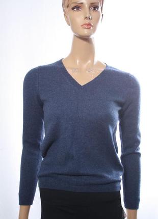 Пуловер в вырезе чистый кашемир синего цвета