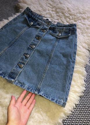 Джинсовая юбка мини джинс с пуговками плотная трапеция7 фото