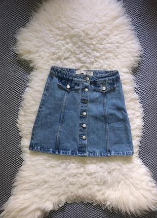 Джинсовая юбка мини джинс с пуговками плотная трапеция
