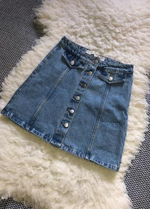 Джинсовая юбка мини джинс с пуговками плотная трапеция6 фото