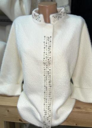 Кофта альпака молодіжна принтована стразами та рукавом три чверті, розмір 46-50