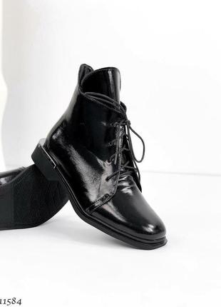 Кожаные лаковые ботинки на шнуровке из натуральной кожи кожаные лаковые ботинки на шнуровке натуральная кожа6 фото