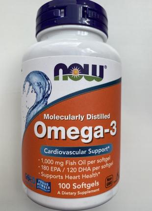 Now foods, омега-3, omega 3, 180 мг епк / 120 мг дгк, 100 капсул