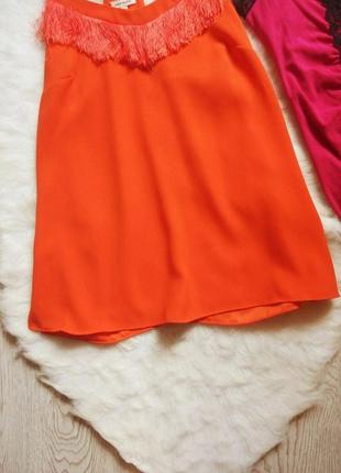 Морковная оранжевая майка блуза шифон с бретелями бахромой в бельевом стиле бретелях3 фото