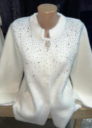 Кофта жіноча альпака білого кольору і рукавом три чверті, розмір 46-50