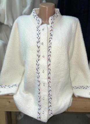 Кофта альпака жіноча з рукавом три чверті в білому кольорі, розмір 46-50