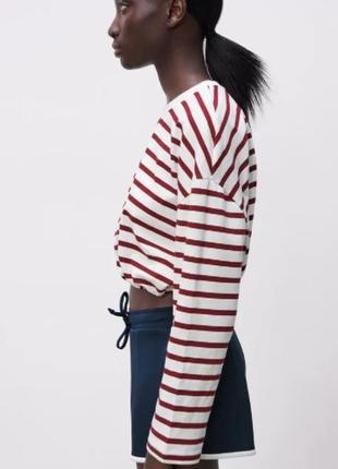 Zara кофта в полоску лонгслив свитер кроп реглан тельняшка размер s3 фото