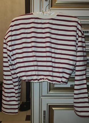 Zara кофта в полоску лонгслив свитер кроп реглан тельняшка размер s7 фото