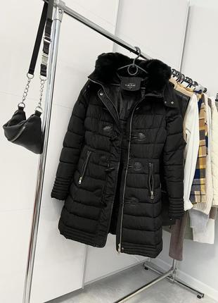 Чёрная зимняя куртка удлинённая пуховик пальто плащ