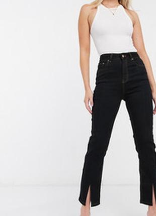 Актуальні прямі чорні брюки з розрізами/штани/джинси