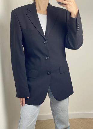 Чёрный классический пиджак блейзер с мужского плеча натуральная шерсть