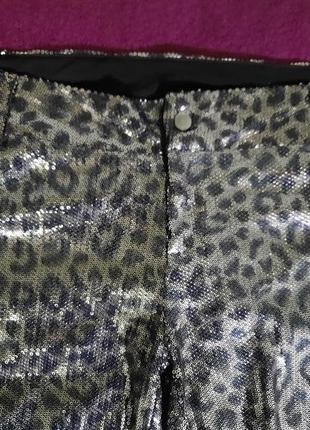 Брюки штаны в пайетках zara леопардовый принт.3 фото