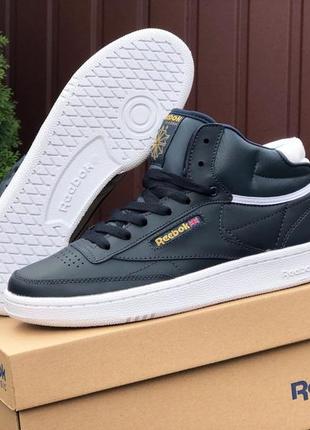 Мужские кроссовки reebok club c 85 face кожаные темно-синие4 фото