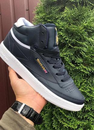 Мужские кроссовки reebok club c 85 face кожаные темно-синие1 фото