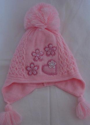 Шапочка с сердечками и цветочками размер 48-52