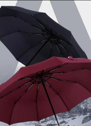 Парасоля автоматична бордова, парасоля з сірою вставкою на ручці, 10 спиць, діам 108см чоловіча парасоля, жіноча парасоля, унісекс4 фото