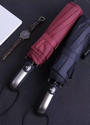 Зонт автоматический бордовый, зонт с серой вставкой на ручке. диаметр 108см, мужской зонт,женский зонт,унисекс3 фото