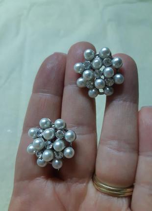 Сережки стрази перлини штучні