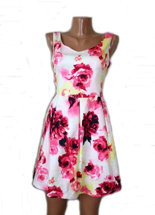 Платье сарафан  / юбка клеш / белое в красивый принт роз, petite coll., 101 фото