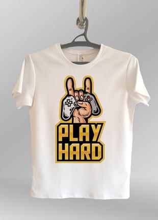 Чоловіча футболка з принтом play hard футболка для геймера1 фото