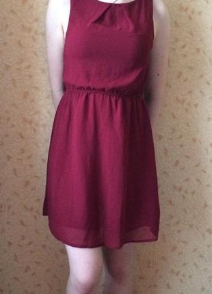 Бордовое (цвета марсала) легкое летнее платье new look без рукавов4 фото