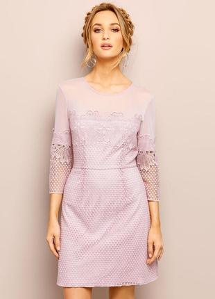 New look лілове платье сукня бузкове пудровое мереживне гіпюрову з рукавом класичне1 фото