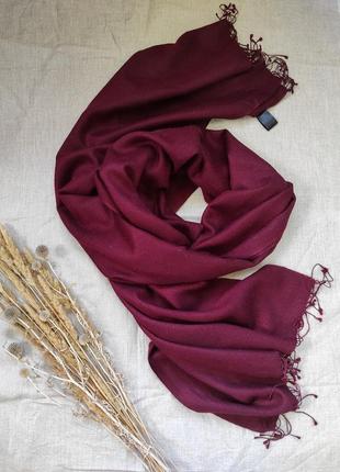 Однотонный широкий бордовый базовый шарф палантин шесть шелк